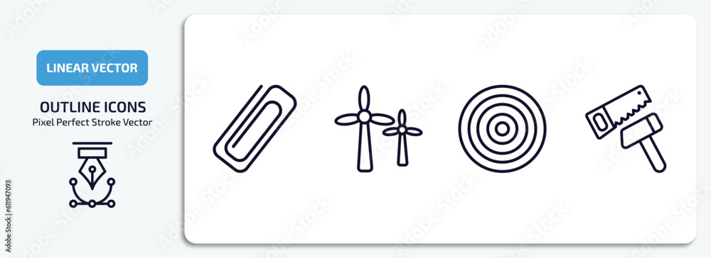 Poster tools and utensils outline icons set. tools and utensils thin line icons pack included attachments, 