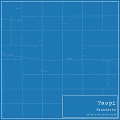 Blueprint US city map of Taopi, Minnesota.