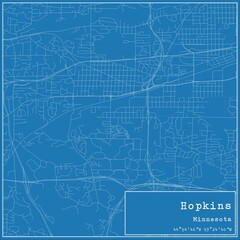 Blueprint US city map of Hopkins, Minnesota.