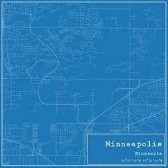 Blueprint US city map of Minneapolis, Minnesota.