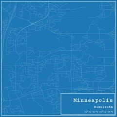 Blueprint US city map of Minneapolis, Minnesota.