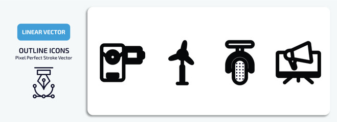 technology outline icons set. technology thin line icons pack included little camcorder, eolic, microphone interface, telemarketing vector.