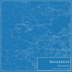 Blueprint US city map of Excelsior, Minnesota.