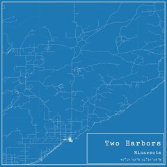 Blueprint US city map of Two Harbors, Minnesota.