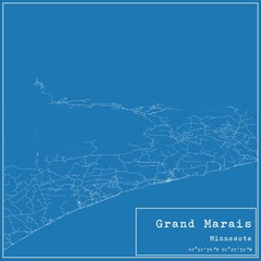 Blueprint US city map of Grand Marais, Minnesota.