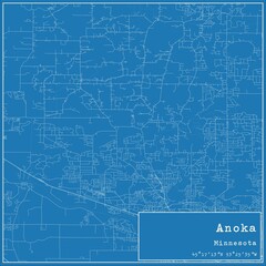 Blueprint US city map of Anoka, Minnesota.