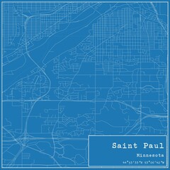 Blueprint US city map of Saint Paul, Minnesota.