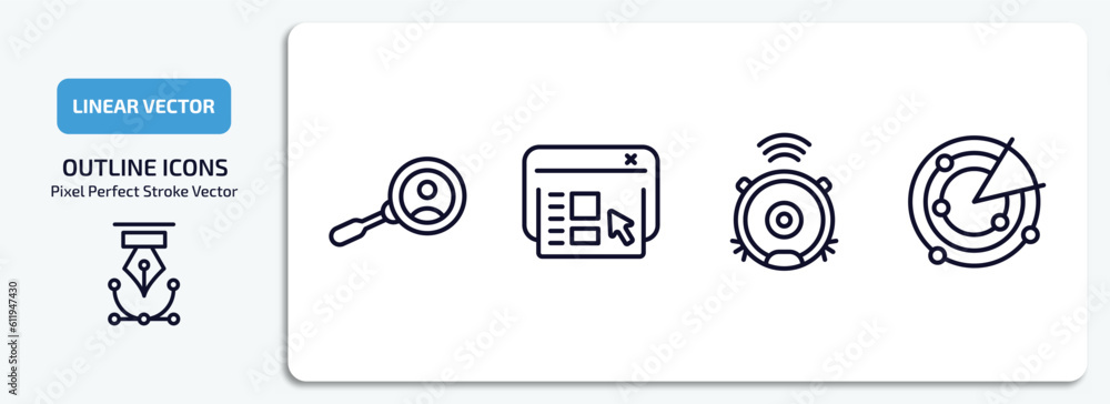Aufkleber technology outline icons set. technology thin line icons pack included user research, user interface