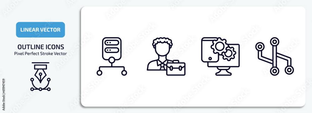 Poster technology outline icons set. technology thin line icons pack included data architecture, project ma