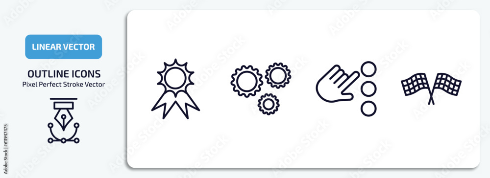 Poster startup stategy and outline icons set. startup stategy and thin line icons pack included quality, ge
