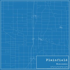 Blueprint US city map of Plainfield, Wisconsin.