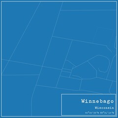 Blueprint US city map of Winnebago, Wisconsin.