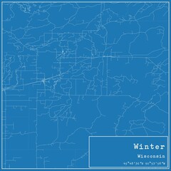Blueprint US city map of Winter, Wisconsin.