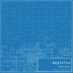 Blueprint US city map of Appleton, Wisconsin.