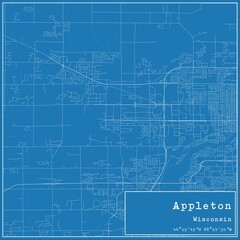 Blueprint US city map of Appleton, Wisconsin.