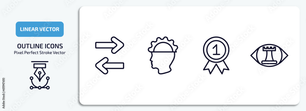 Aufkleber startup stategy and outline icons set. startup stategy and thin line icons pack included exchanging,