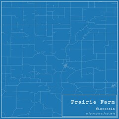 Blueprint US city map of Prairie Farm, Wisconsin.