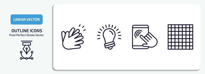 success outline icons set. success thin line icons pack included clap, idea, user experience, chess board vector.