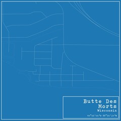 Blueprint US city map of Butte Des Morts, Wisconsin.
