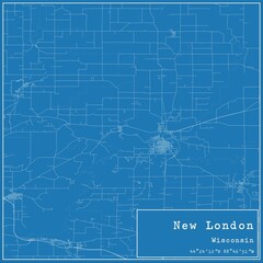 Fototapeta premium Blueprint US city map of New London, Wisconsin.