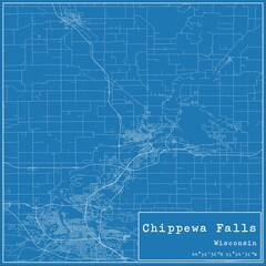 Fototapeta premium Blueprint US city map of Chippewa Falls, Wisconsin.