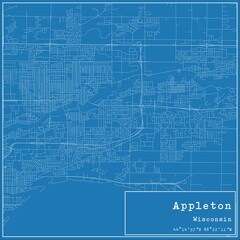 Blueprint US city map of Appleton, Wisconsin.