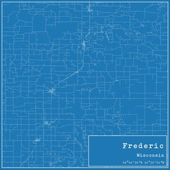 Blueprint US city map of Frederic, Wisconsin.