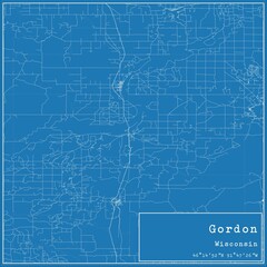 Blueprint US city map of Gordon, Wisconsin.