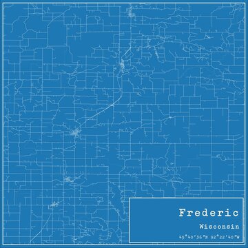 Blueprint US city map of Frederic, Wisconsin.