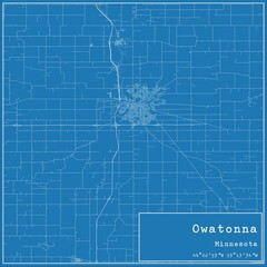 Blueprint US city map of Owatonna, Minnesota.