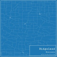 Blueprint US city map of Ridgeland, Wisconsin.