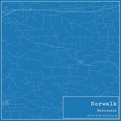 Blueprint US city map of Norwalk, Wisconsin.