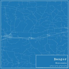 Blueprint US city map of Bangor, Wisconsin.