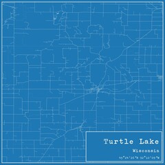 Blueprint US city map of Turtle Lake, Wisconsin.