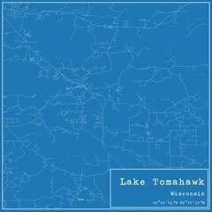 Blueprint US city map of Lake Tomahawk, Wisconsin.