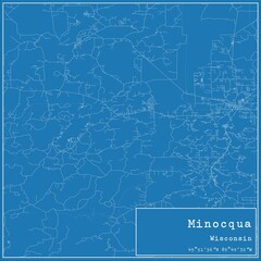 Blueprint US city map of Minocqua, Wisconsin.