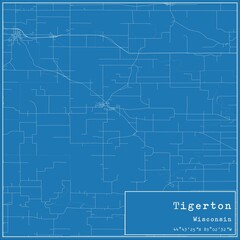 Blueprint US city map of Tigerton, Wisconsin.