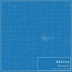 Blueprint US city map of Barron, Wisconsin.