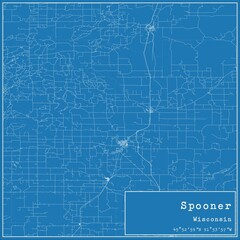 Blueprint US city map of Spooner, Wisconsin.