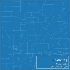 Blueprint US city map of Downing, Wisconsin.