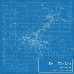 Blueprint US city map of Eau Claire, Wisconsin.