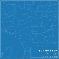 Blueprint US city map of Ferryville, Wisconsin.