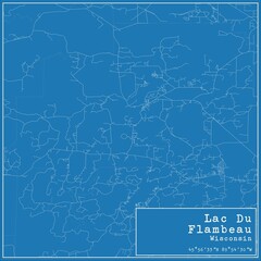 Blueprint US city map of Lac Du Flambeau, Wisconsin.