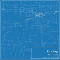 Blueprint US city map of Hurley, Wisconsin.