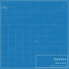Blueprint US city map of Lublin, Wisconsin. - obrazy, fototapety, plakaty