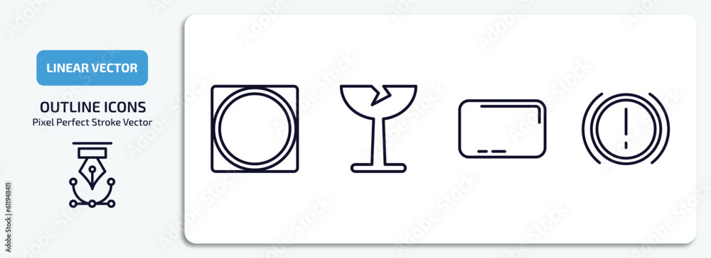Poster shapes outline icons set. shapes thin line icons pack included vignette, breakeable, rounded rectang