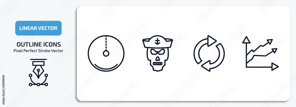 Poster shapes outline icons set. shapes thin line icons pack included radius of circle, sailor skull, rotat