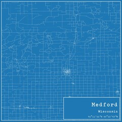 Blueprint US city map of Medford, Wisconsin.