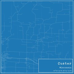 Blueprint US city map of Custer, Wisconsin.
