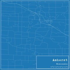 Blueprint US city map of Amherst, Wisconsin.